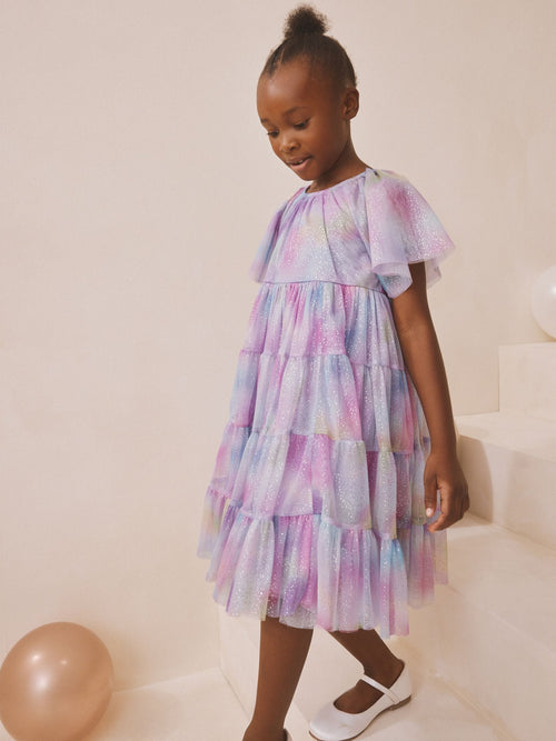 Dsiney Kidz - Lilac Purple Rainbow Tiered Mesh Occasion Dress (3-16yrs) image 1