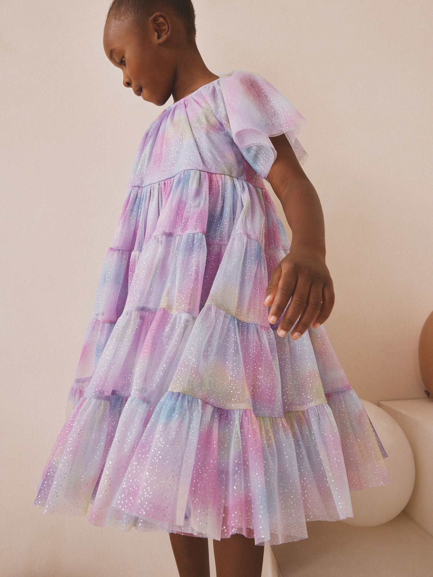 Lilac Purple Rainbow Tiered Mesh Occasion Dress (3-16yrs) image 2