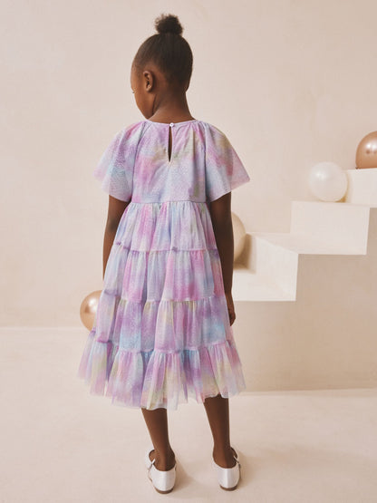 Lilac Purple Rainbow Tiered Mesh Occasion Dress (3-16yrs) image 4