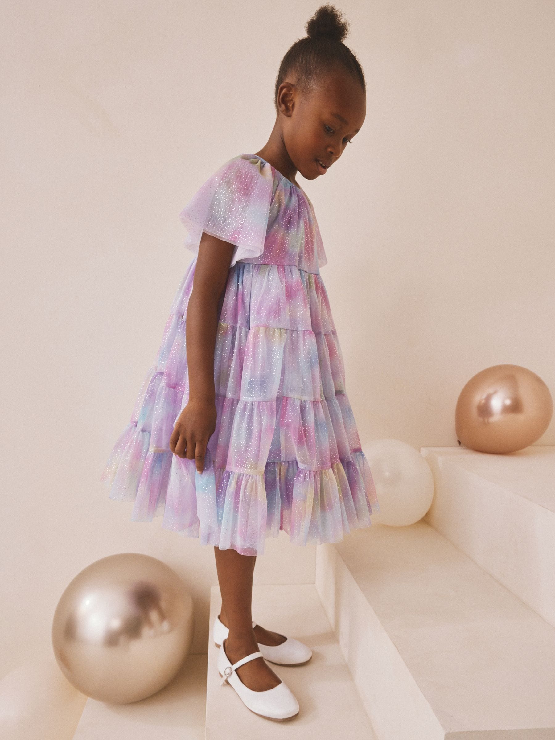 Lilac Purple Rainbow Tiered Mesh Occasion Dress (3-16yrs) image 5