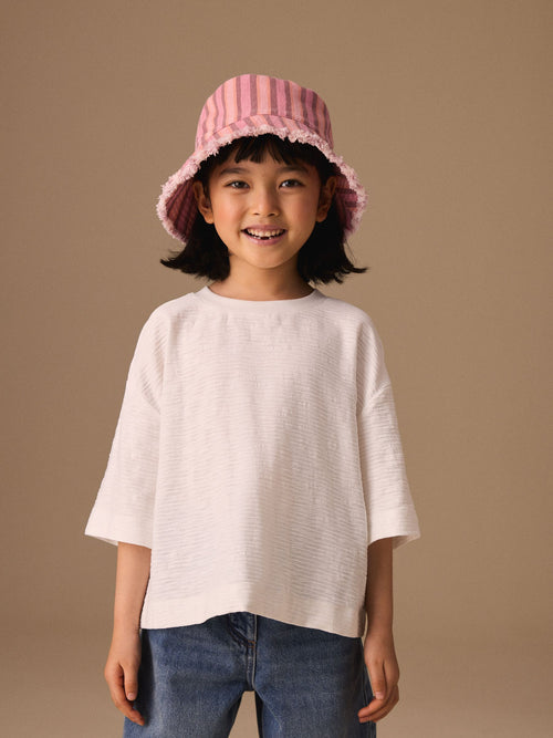 Dsiney Kidz - White Textured Oversized Boxy T-Shirt (3-16yrs) image 1