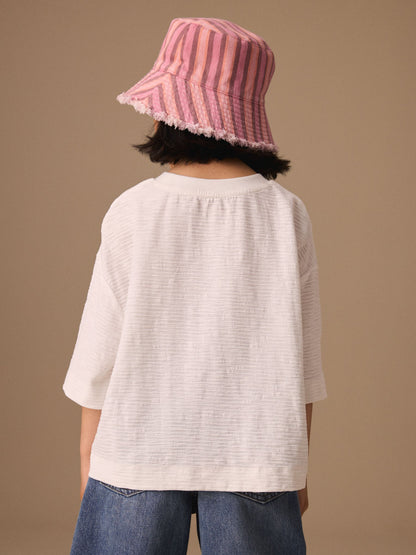 Dsiney Kidz - White Textured Oversized Boxy T-Shirt (3-16yrs) image 3