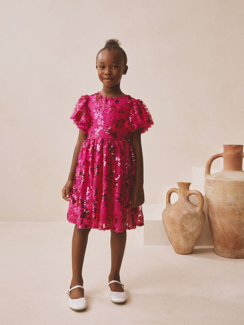 Pink Sequin Angel Sleeve Party Dress (3-16yrs) image 1