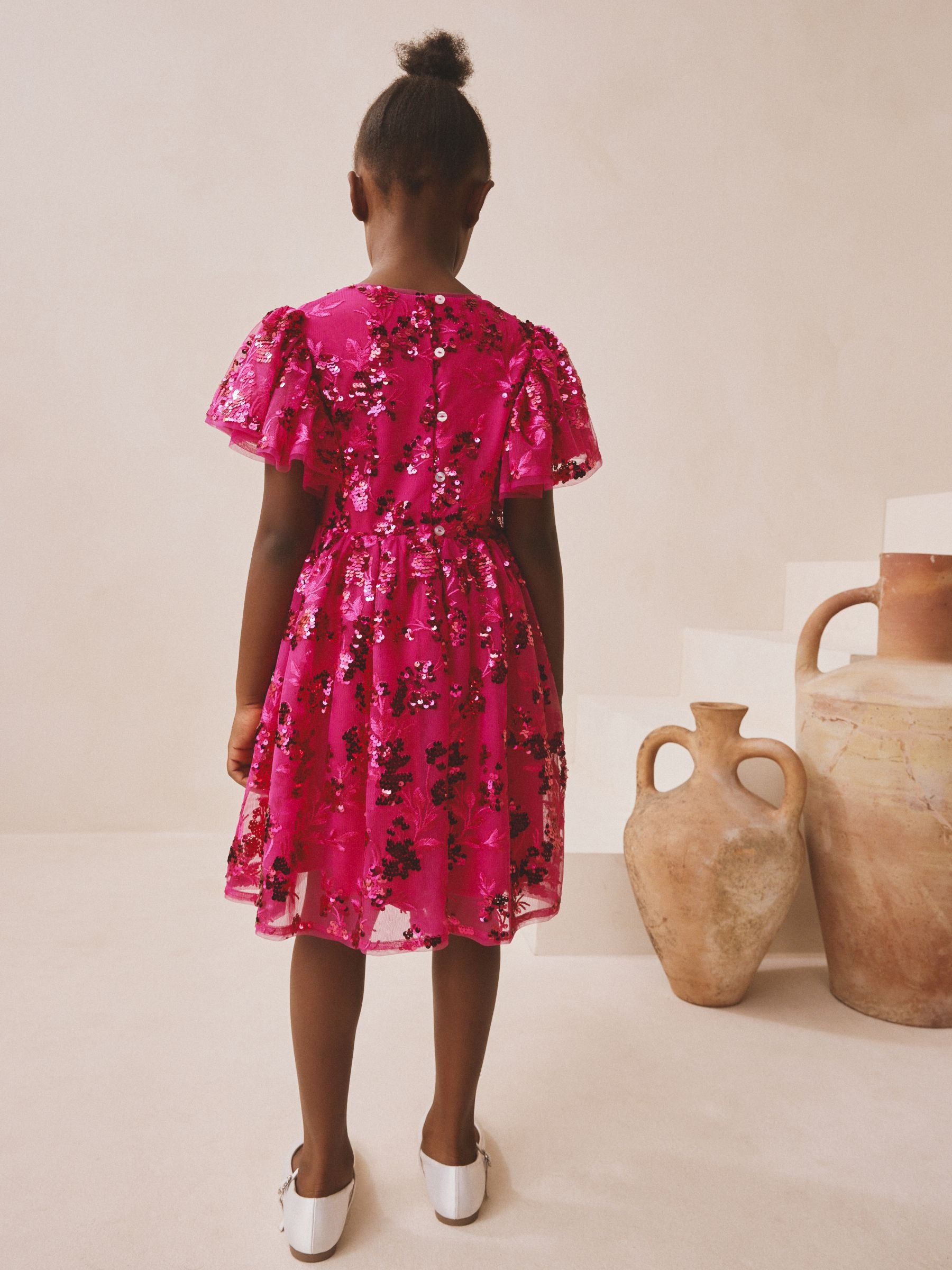 Pink Sequin Angel Sleeve Party Dress (3-16yrs) image 3