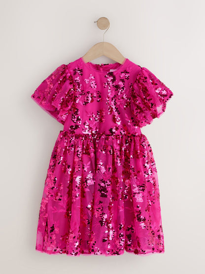Pink Sequin Angel Sleeve Party Dress (3-16yrs) image 4