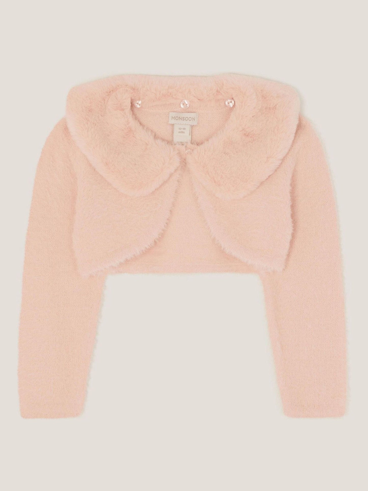 Monsoon Pink Baby Detachable Collar Fuzzy Cardigan image 1