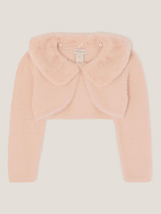 Monsoon Pink Baby Detachable Collar Fuzzy Cardigan image 1