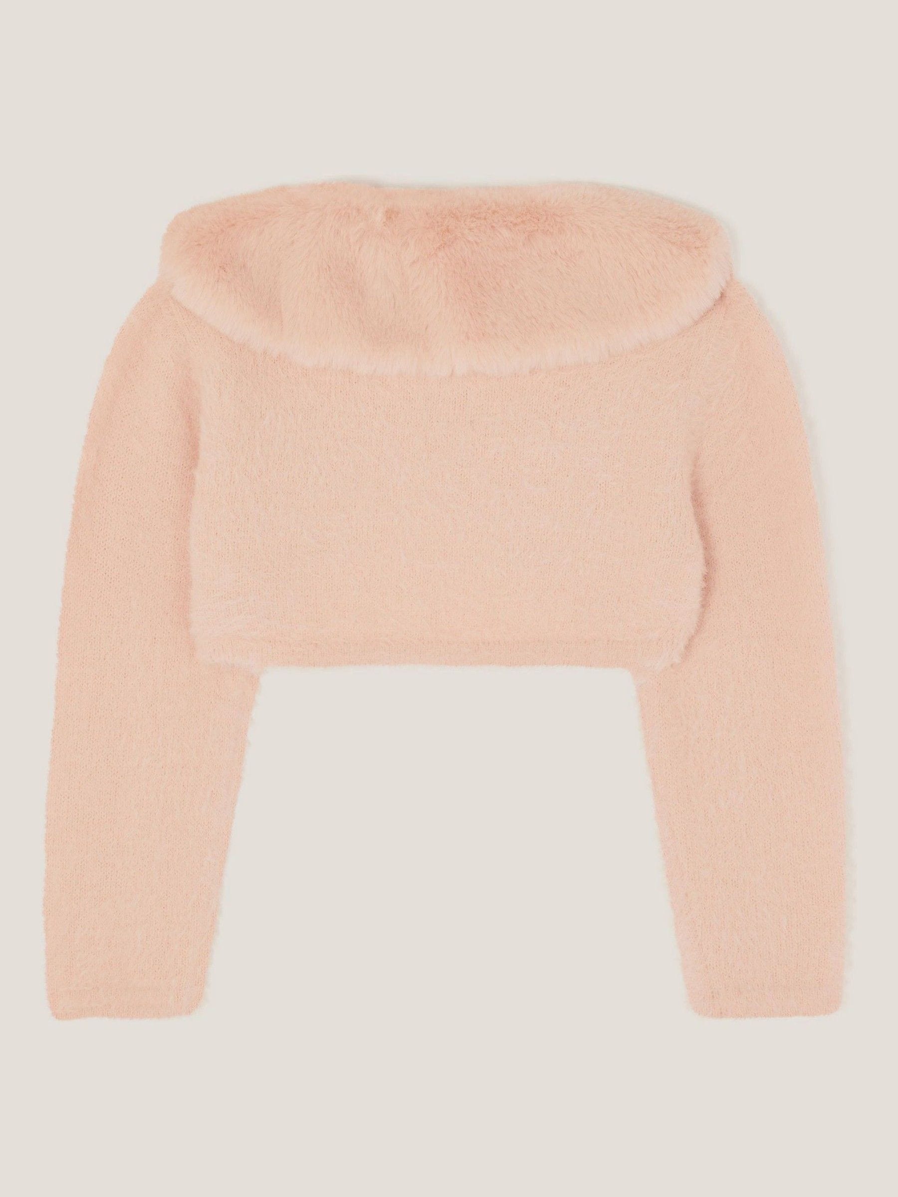 Monsoon Pink Baby Detachable Collar Fuzzy Cardigan image 2