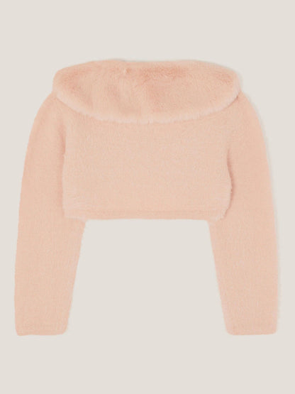 Monsoon Pink Baby Detachable Collar Fuzzy Cardigan image 2