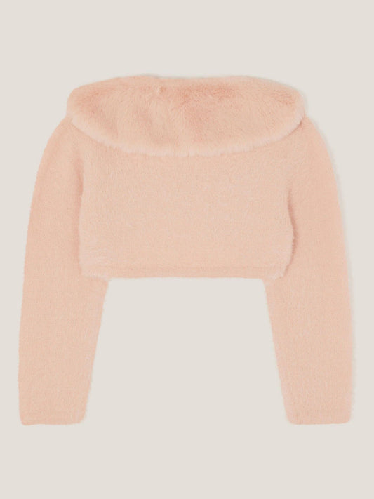 Monsoon Pink Baby Detachable Collar Fuzzy Cardigan image 2