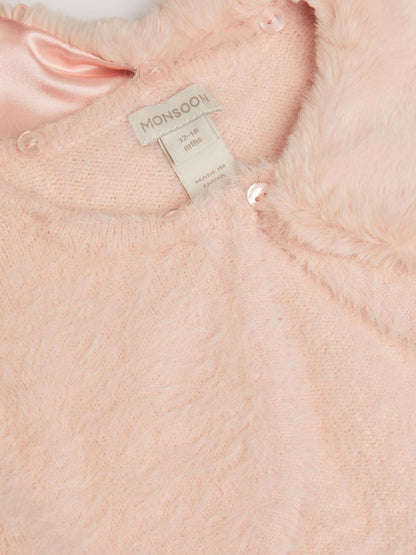 Monsoon Pink Baby Detachable Collar Fuzzy Cardigan image 3