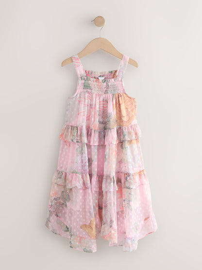 Pink Mixed Print Strappy Occasion Dress (3-16yrs) image 4