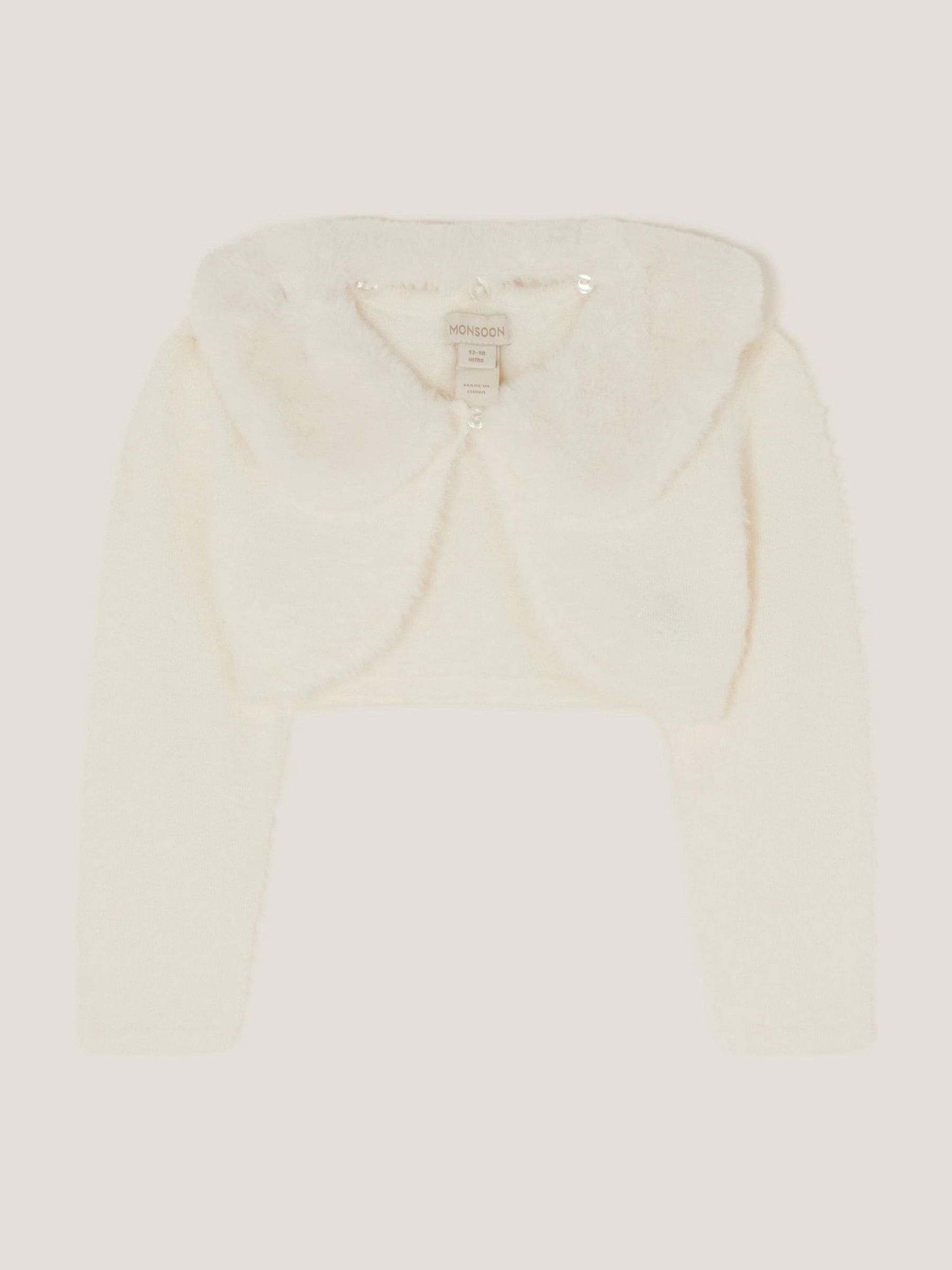Monsoon Cream Baby Detachable Collar Fuzzy Cardigan image 1