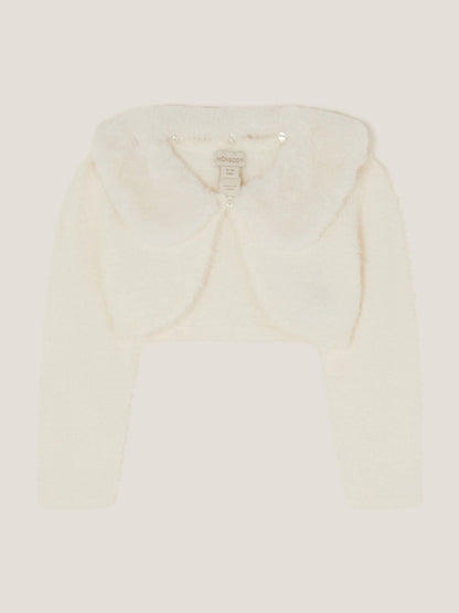 Monsoon Cream Baby Detachable Collar Fuzzy Cardigan image 1