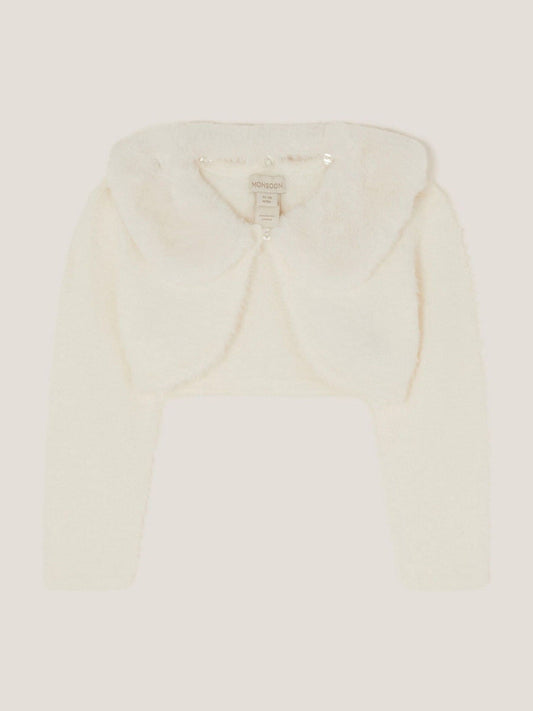 Monsoon Cream Baby Detachable Collar Fuzzy Cardigan image 1