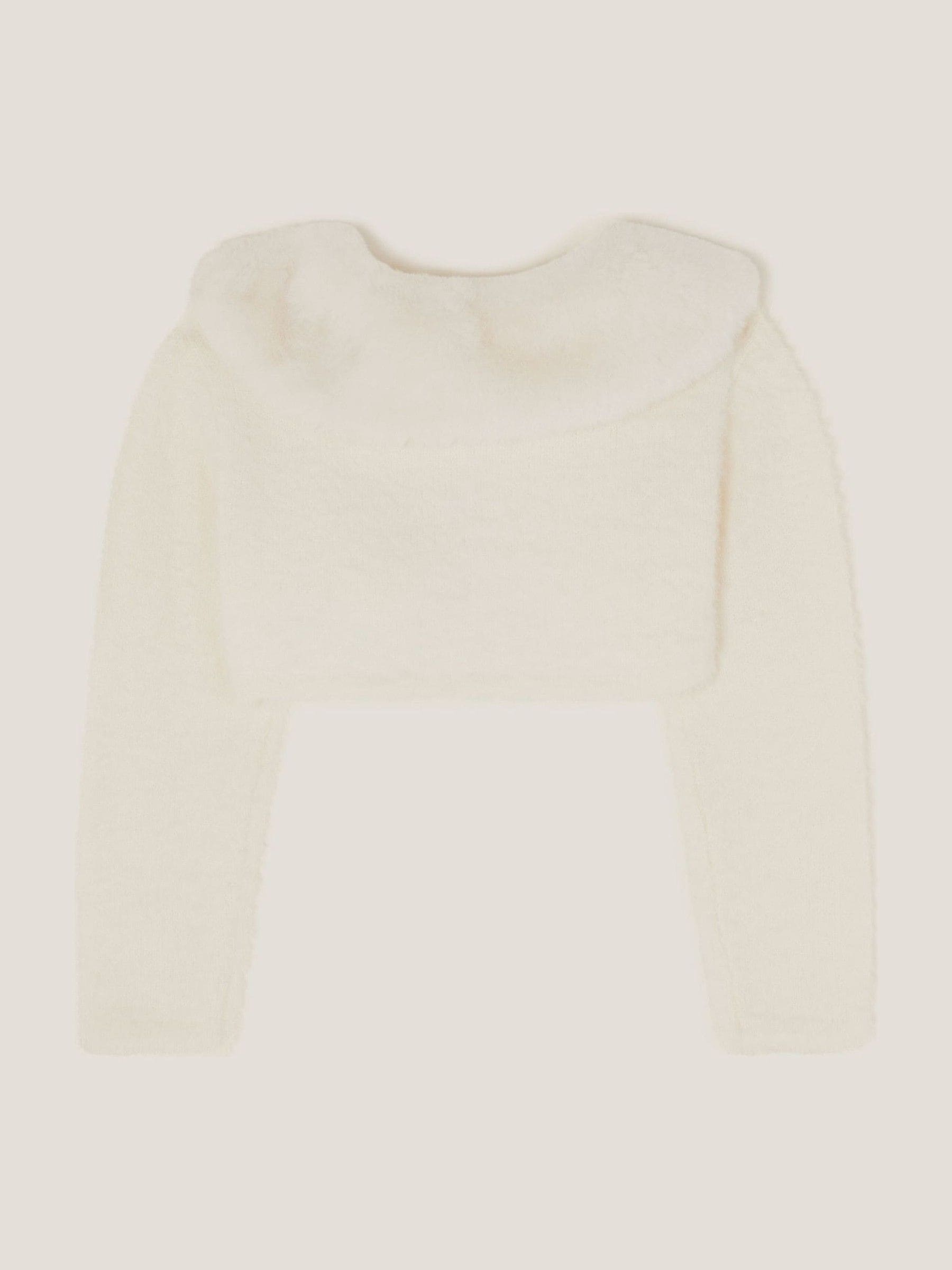Monsoon Cream Baby Detachable Collar Fuzzy Cardigan image 2