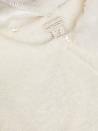 Monsoon Cream Baby Detachable Collar Fuzzy Cardigan image 3