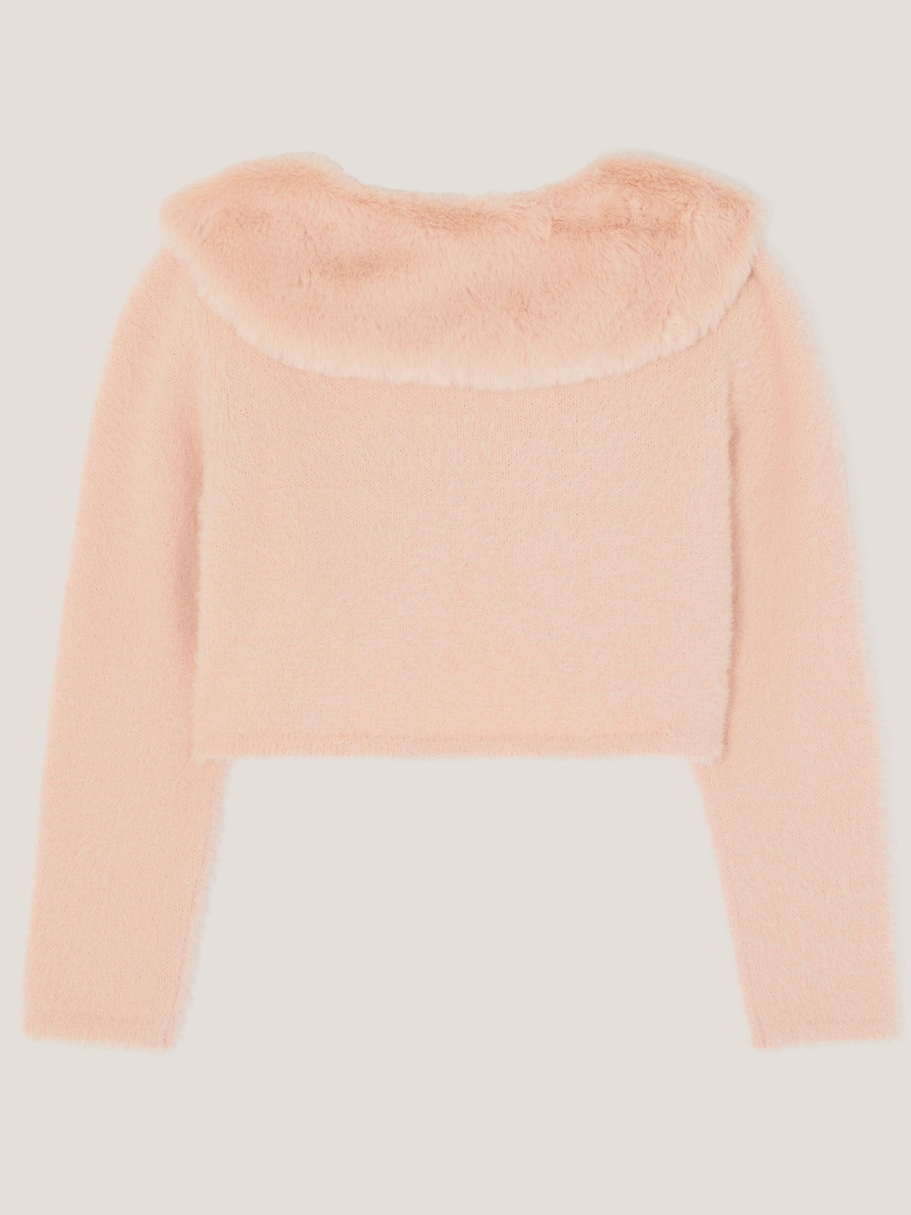 Monsoon Pink Detachable Collar Fuzzy Cardigan image 3