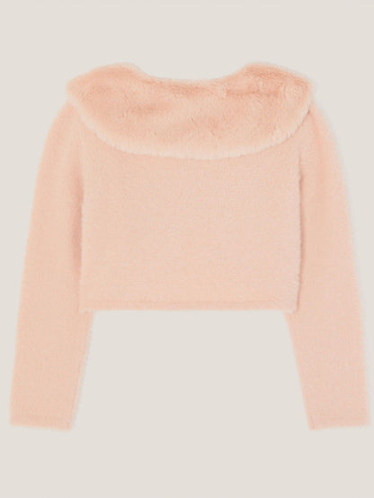 Monsoon Pink Detachable Collar Fuzzy Cardigan image 3