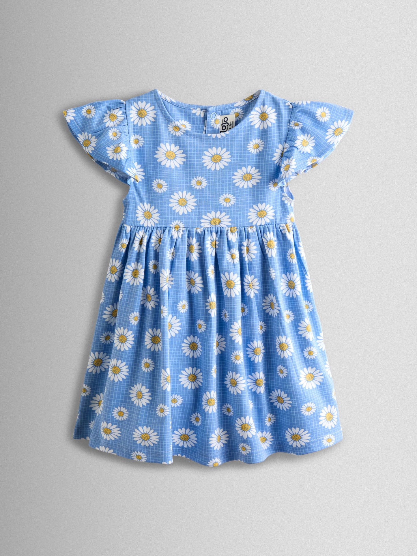 JoJo Maman Bébé Blue Daisy Print Flutter Sleeve Dress image 1