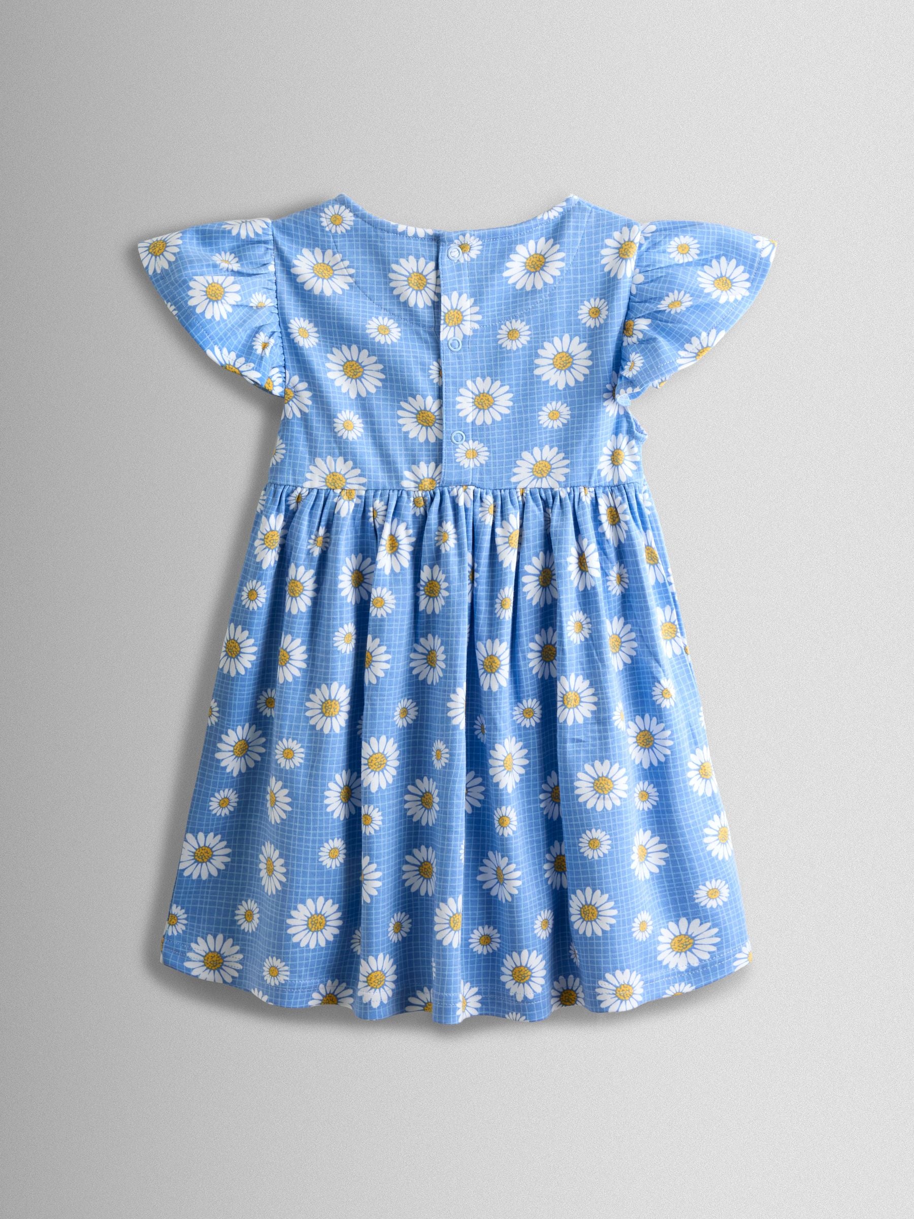 JoJo Maman Bébé Blue Daisy Print Flutter Sleeve Dress image 2