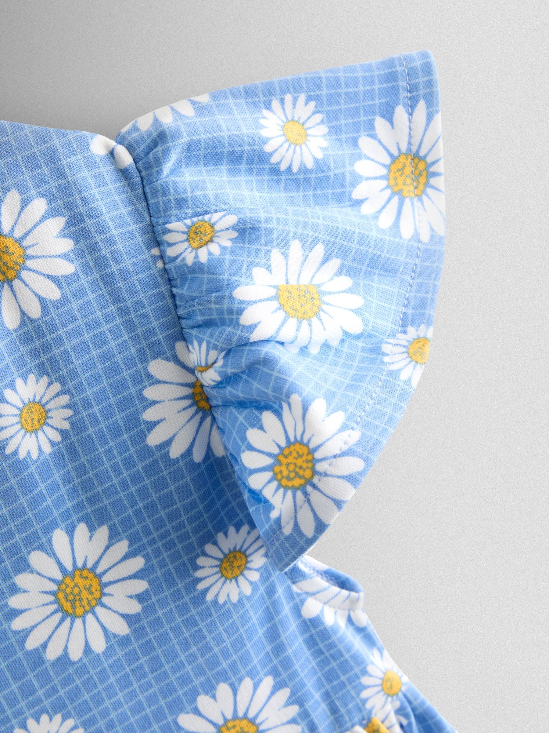 JoJo Maman Bébé Blue Daisy Print Flutter Sleeve Dress image 3