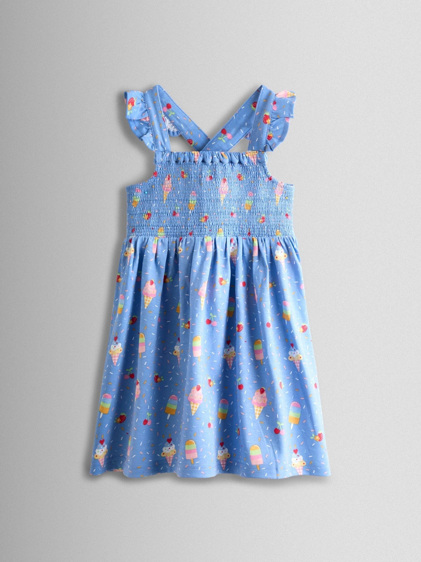 JoJo Maman Bébé Blue Ice Cream Smocked Strappy Dress image 1