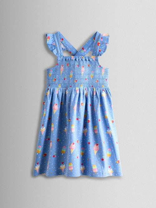 Dsiney Kidz - JoJo Maman Bébé Blue Ice Cream Smocked Strappy Dress image 1