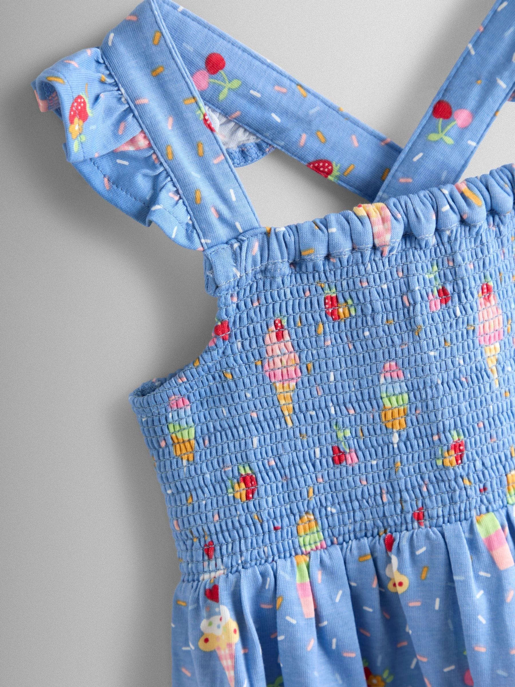 JoJo Maman Bébé Blue Ice Cream Smocked Strappy Dress image 3