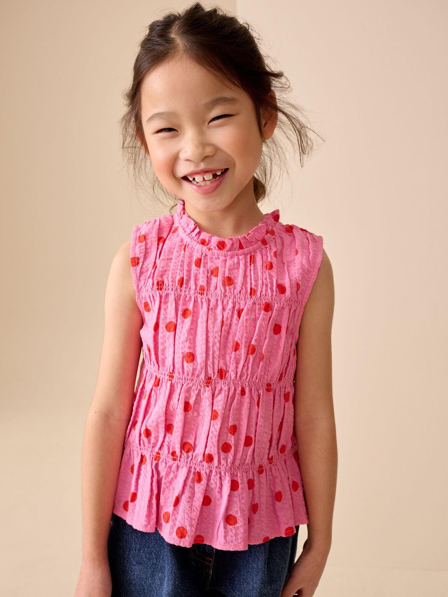 Dsiney Kidz - Pink/Red Spot Shirred Sleeveless Blouse (3-16yrs) image 1