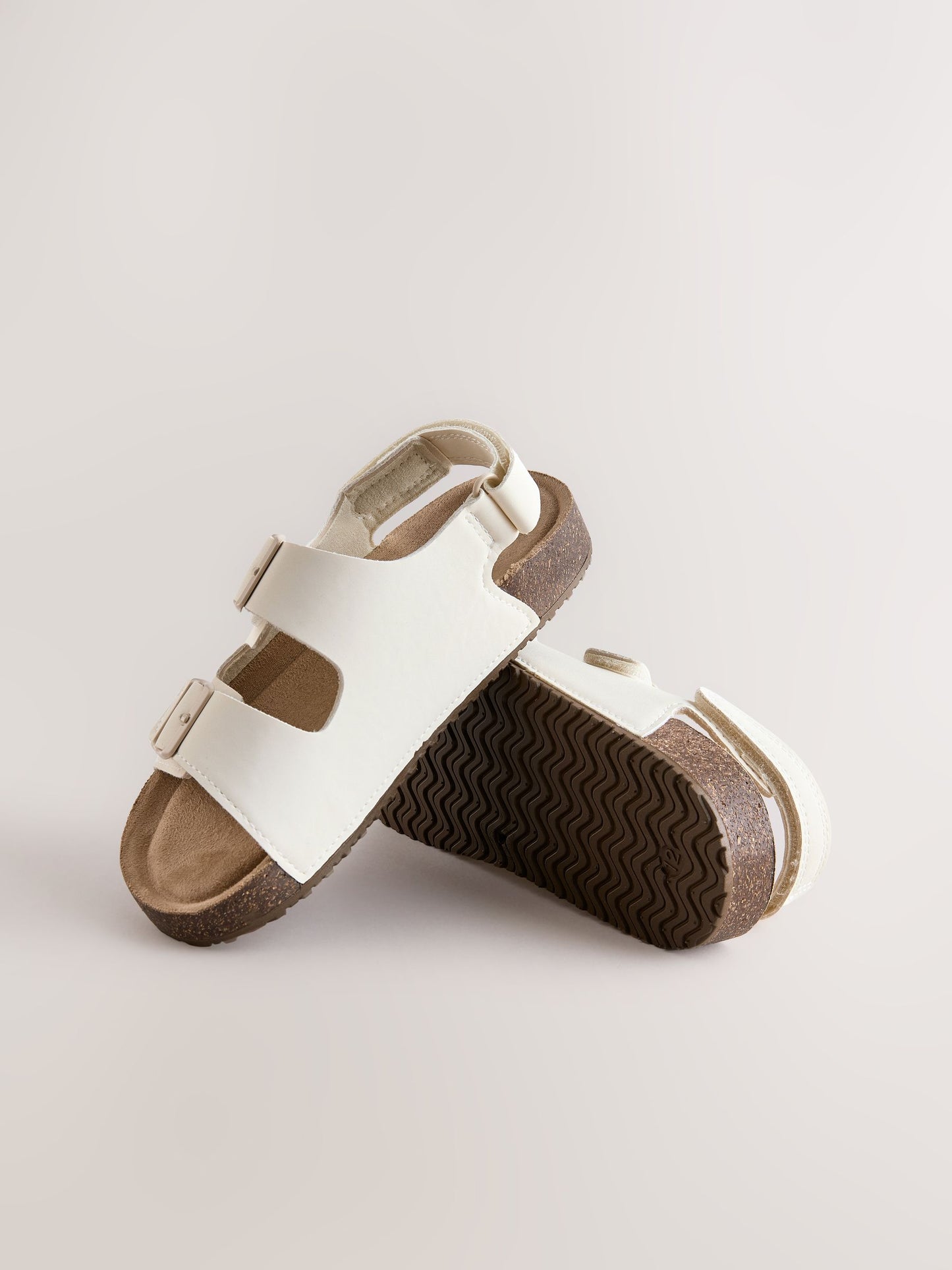 White Wide Fit (G) Double Buckle Cushioned Footbed Sandals image 4