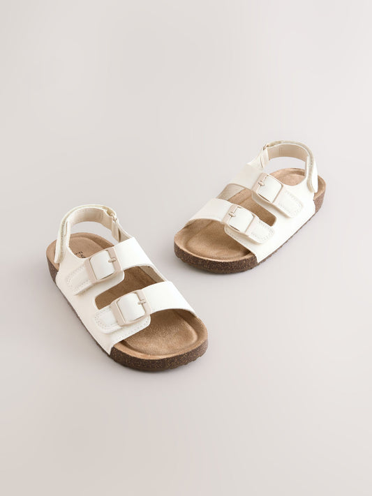 White Wide Fit (G) Double Buckle Cushioned Footbed Sandals image 1