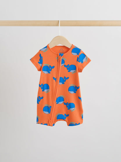 Blue/Yellow Two Way Zip Baby Rompers 3 Pack (0mths-3yrs) image 2