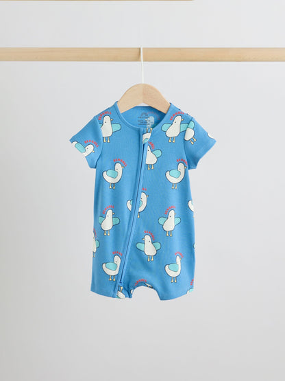 Blue/Yellow Two Way Zip Baby Rompers 3 Pack (0mths-3yrs) image 4