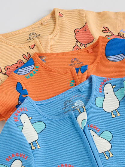 Blue/Yellow Two Way Zip Baby Rompers 3 Pack (0mths-3yrs) image 8
