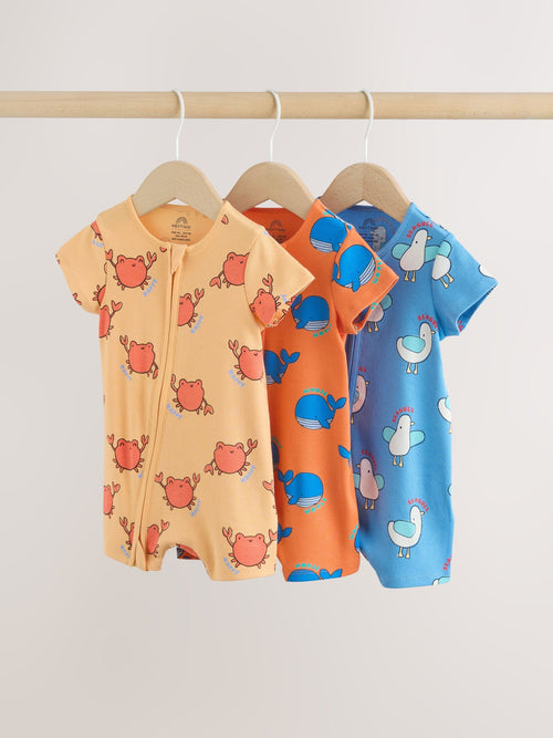Blue/Yellow Two Way Zip Baby Rompers 3 Pack (0mths-3yrs) image 1
