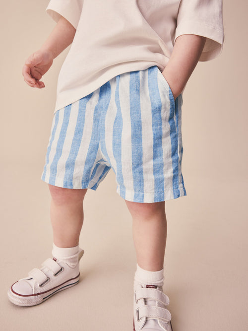 Blue Stripe Linen Blend Pull On Shorts (3mths-7yrs) image 1