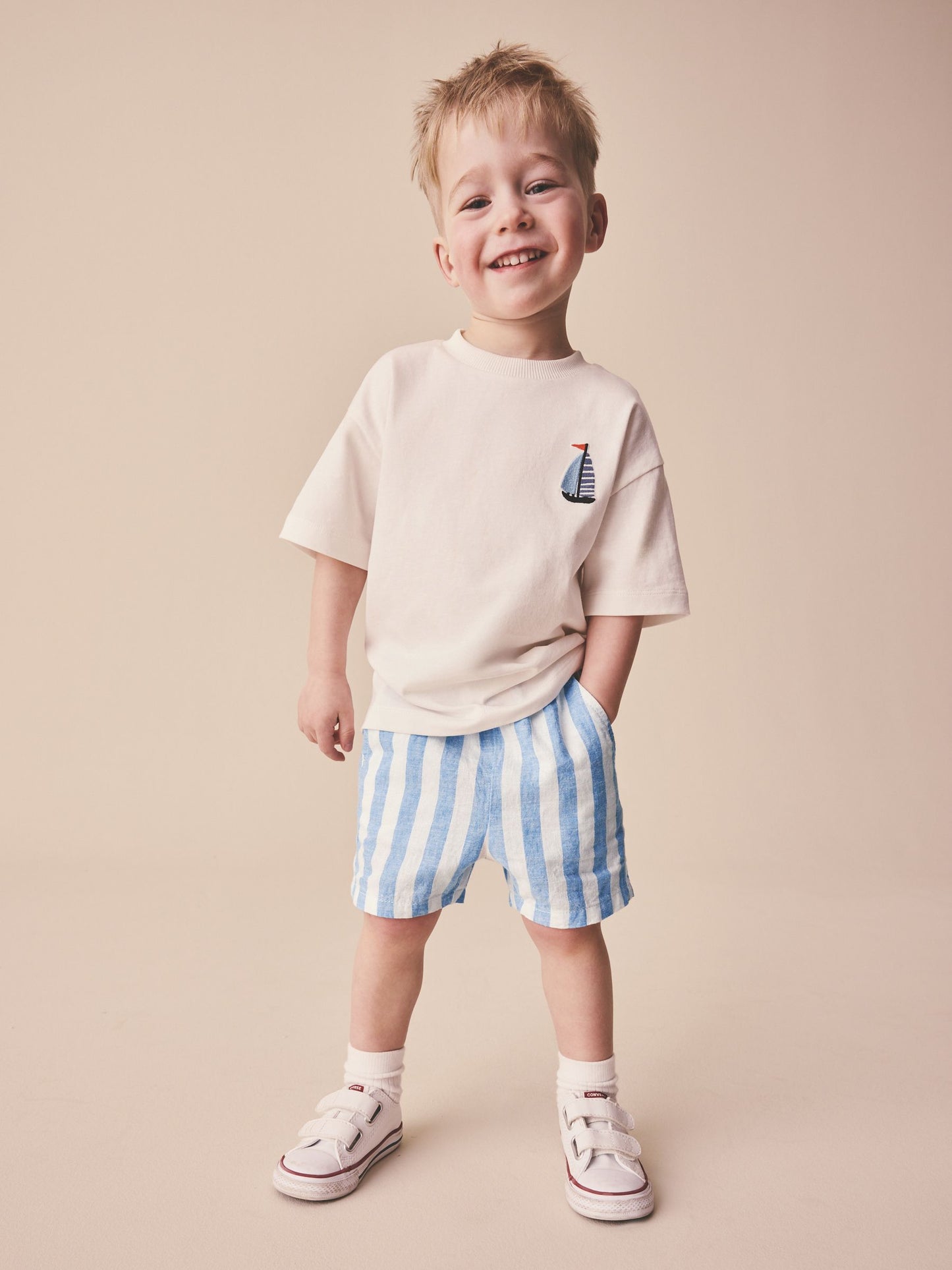 Dsiney Kidz - Blue Stripe Linen Blend Pull On Shorts (3mths-7yrs) image 2