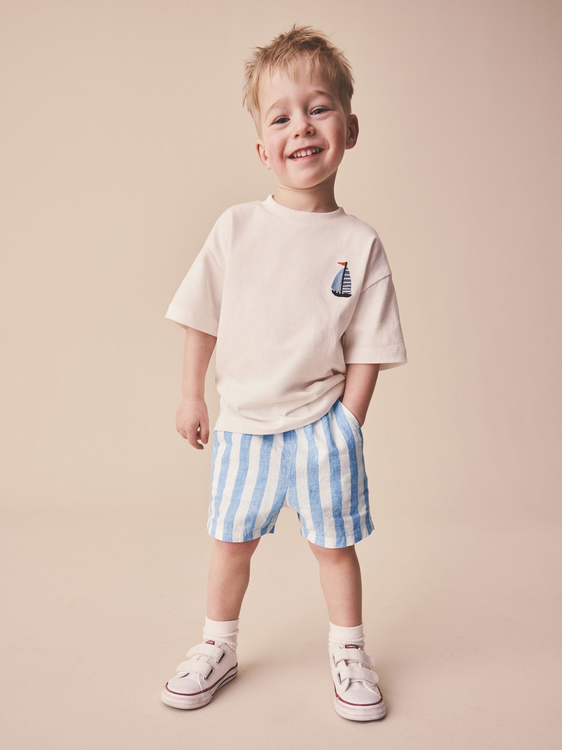 Dsiney Kidz - Blue Stripe Linen Blend Pull On Shorts (3mths-7yrs) image 2