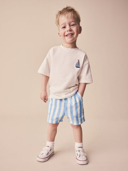 Dsiney Kidz - Blue Stripe Linen Blend Pull On Shorts (3mths-7yrs) image 2
