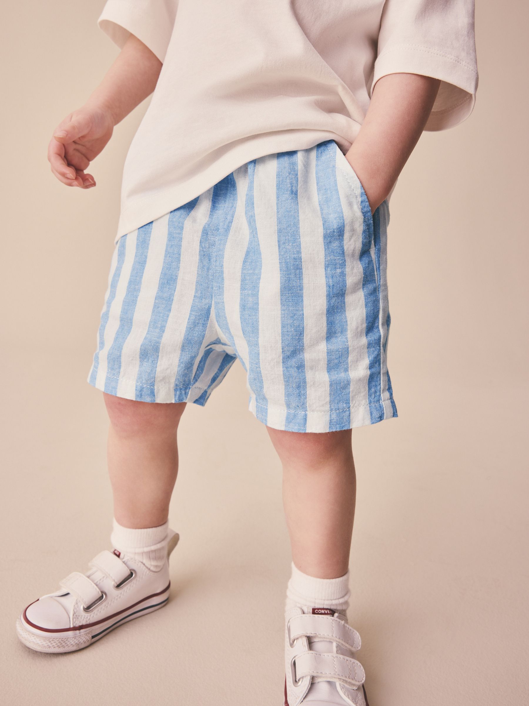 Dsiney Kidz - Blue Stripe Linen Blend Pull On Shorts (3mths-7yrs) image 1