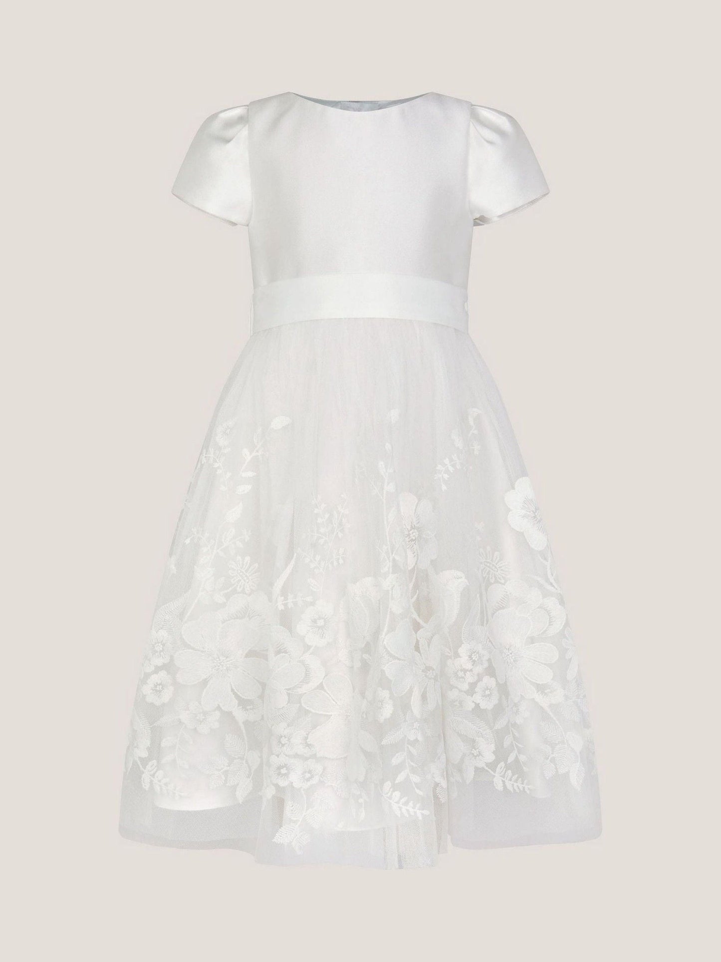 Monsoon Cream Alicia Satin Floral Embroidered Dress image 1