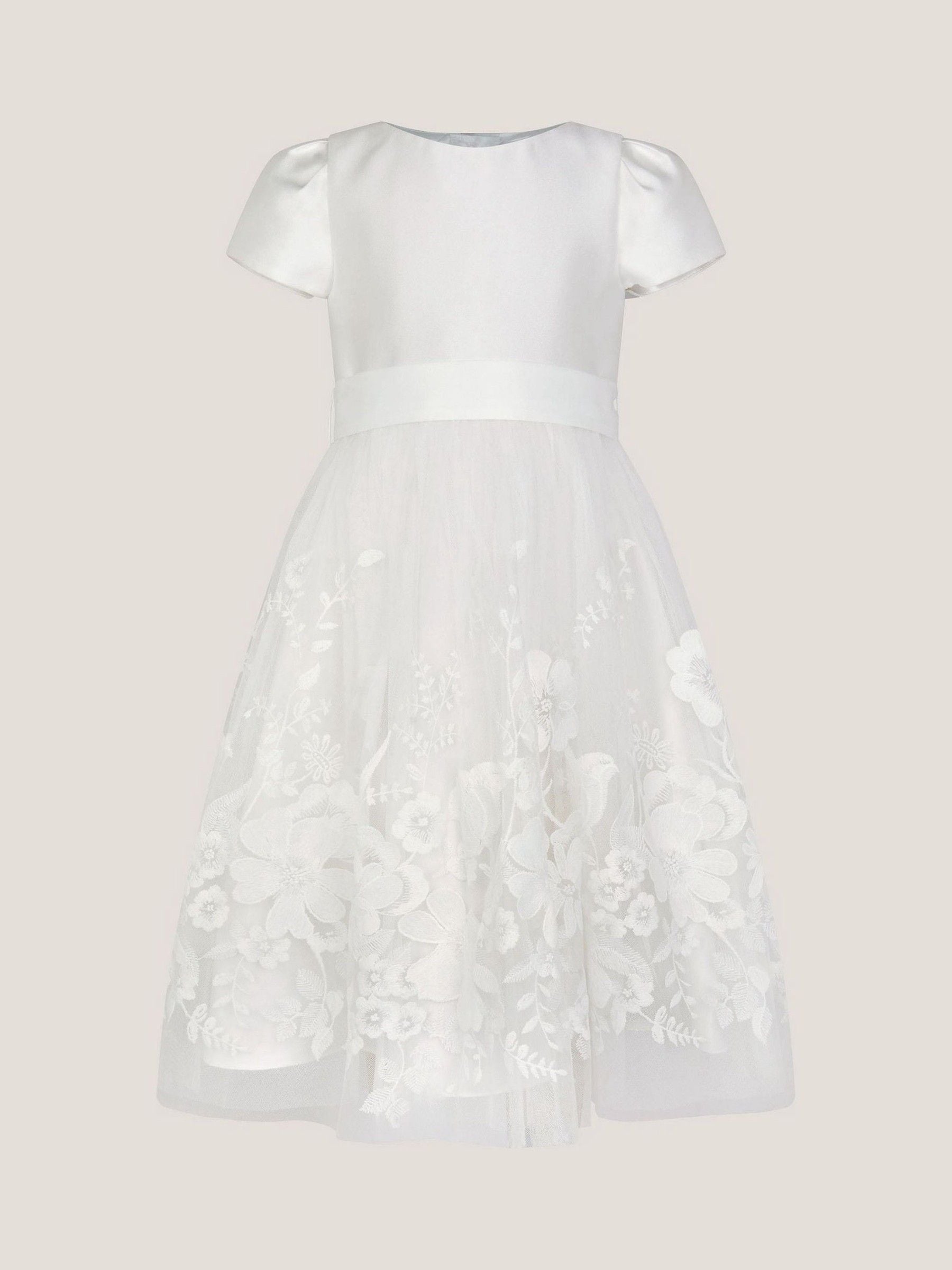 Monsoon Cream Alicia Satin Floral Embroidered Dress image 1