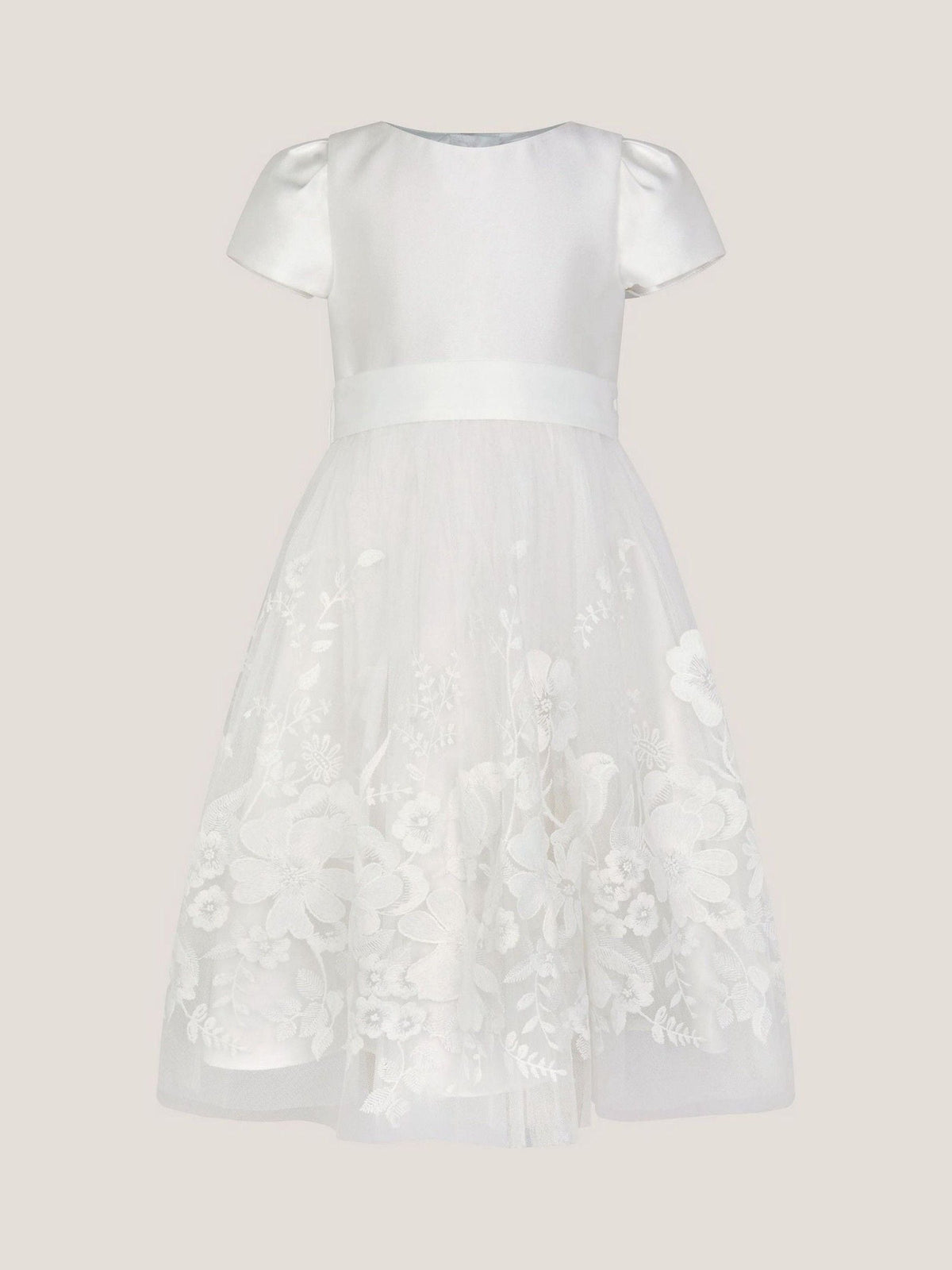 Monsoon Cream Alicia Satin Floral Embroidered Dress image 1