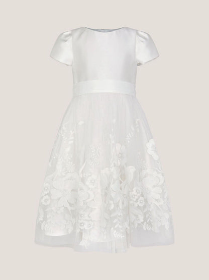 Monsoon Cream Alicia Satin Floral Embroidered Dress image 1