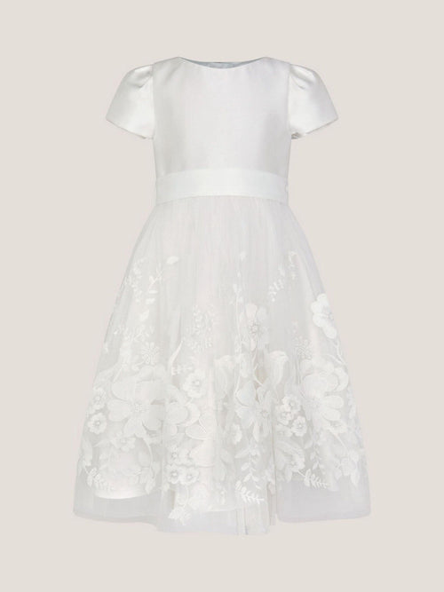 Monsoon Cream Alicia Satin Floral Embroidered Dress image 1