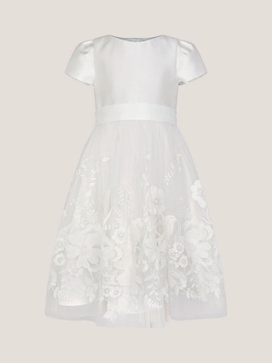Monsoon Cream Alicia Satin Floral Embroidered Dress image 1