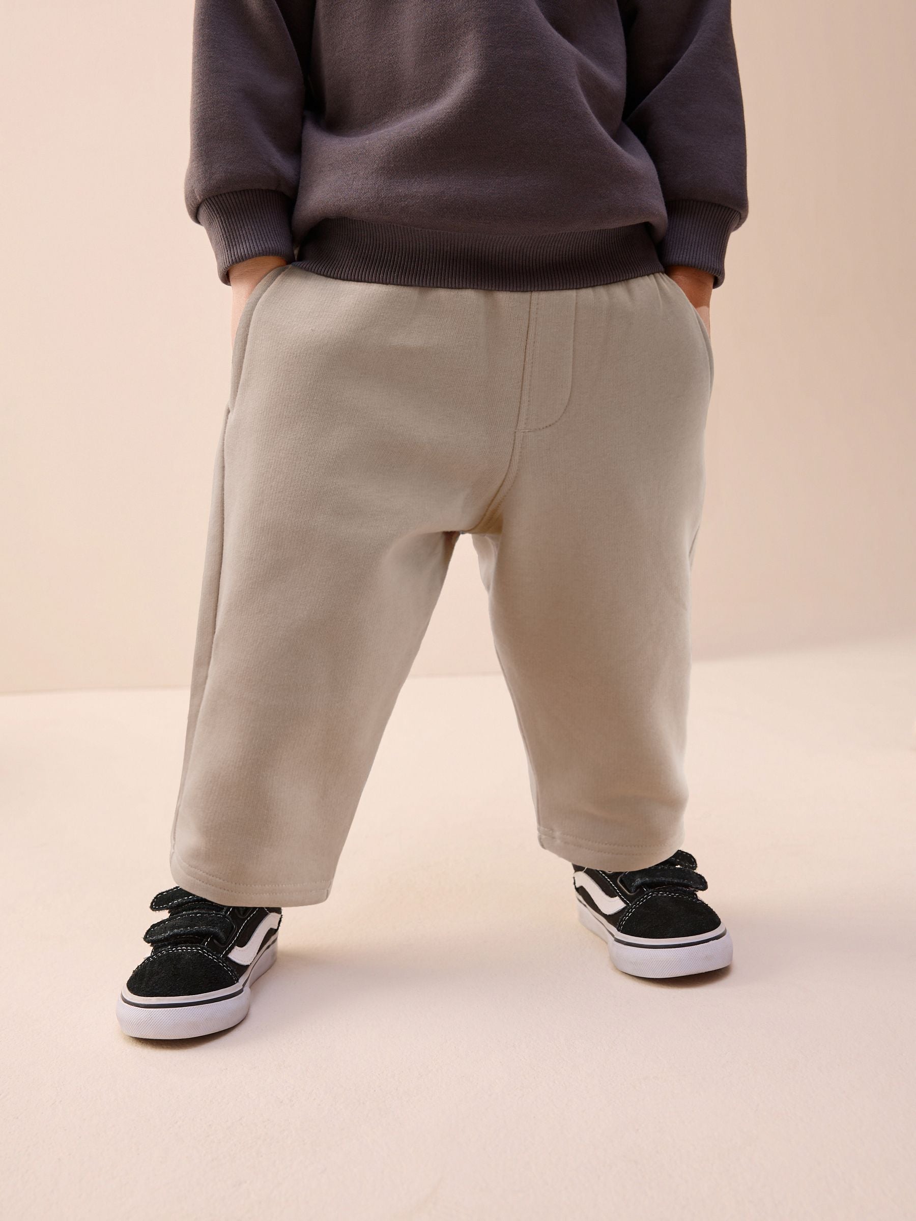 Neutral Cement Single Wide Leg Jersey Joggers (3mths-7yrs) image 1