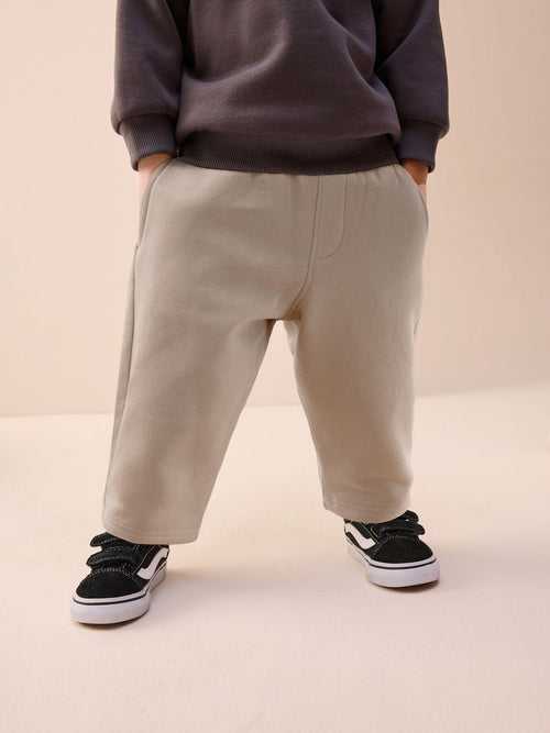Neutral Cement Single Wide Leg Jersey Joggers (3mths-7yrs) image 1