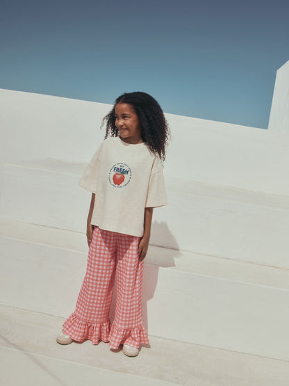 Dsiney Kidz - Fruit Graphic/Red Gingham T-Shirt and Frill Hem Trousers Set (3-16yrs) image 1